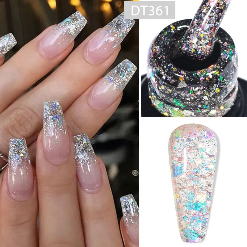 MEET ACROSS 7ml Snowflake White Gel Nail Polish Glitter Snow Sequin Soak Off UV Gel Nail Art Manicure DIY Nail Supplies Varnish