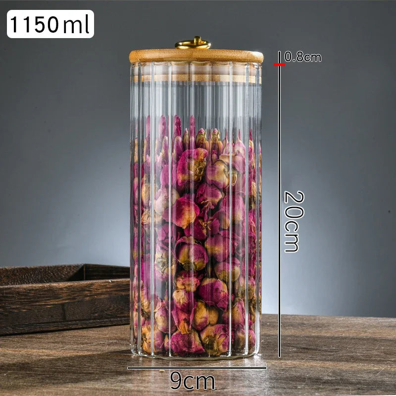 Wood Lid Glass Airtight Canister Kitchen Storage Bottles Jars Food Container Grains Tea Coffee Beans Grains Candy Jar Containers