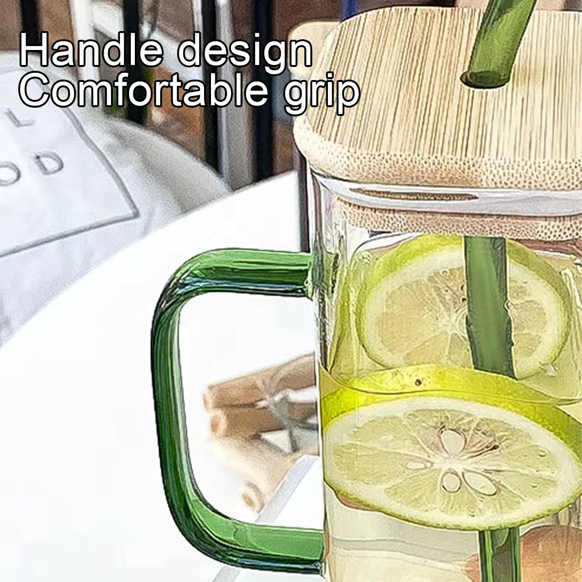 1PC 400ml Square Glass Mug With Lid Straw Heat Resistant Ice Coffee Mug Drinkware Glass