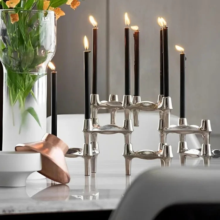 Metal Candle Holder Nordic Molecular Structure Gold Candlestick Centerpiece Living Room Decoration Gift Home Decore Candelabra