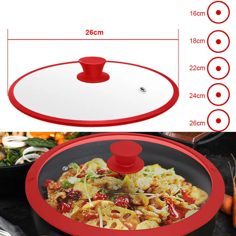 Multi Size Universal Lid for Pots Pans Cookware Tempered Glass Lid for Skillets with Silicone Rim Replacement Lid for Frying Pan