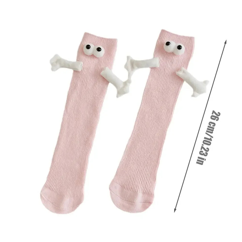 Cat Shop Boys - 2 Pairs Magnetic Socks with Hands Women Men Fashion Black White Funny Cute Cartoon Eyes Couple Mid - tube Socks for Gifts