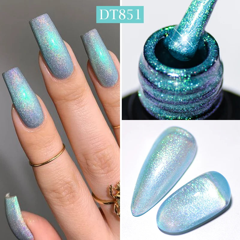 MEET ACROSS 7ml Snowflake White Gel Nail Polish Glitter Snow Sequin Soak Off UV Gel Nail Art Manicure DIY Nail Supplies Varnish