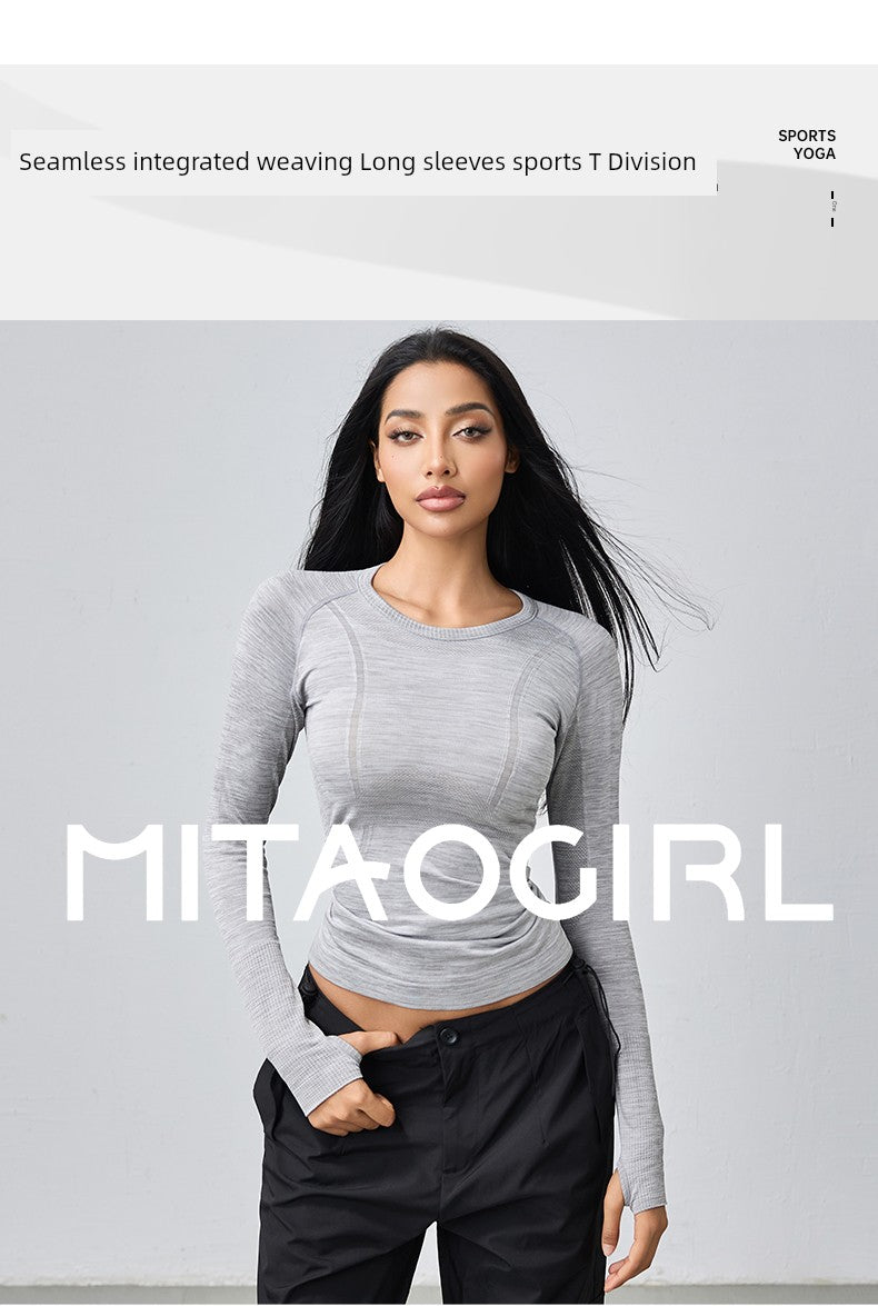 Mitaogirl Seamless Long Sleeves Women's Stretch Sports T-shirt