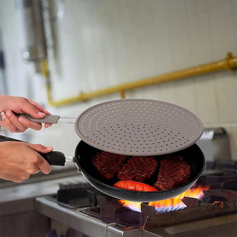 Silicone Kitchen Splatter Screen with Handle Heat-resisting Oil Splash Guard Drain Board Cover Kitchen Frying Pan Lid