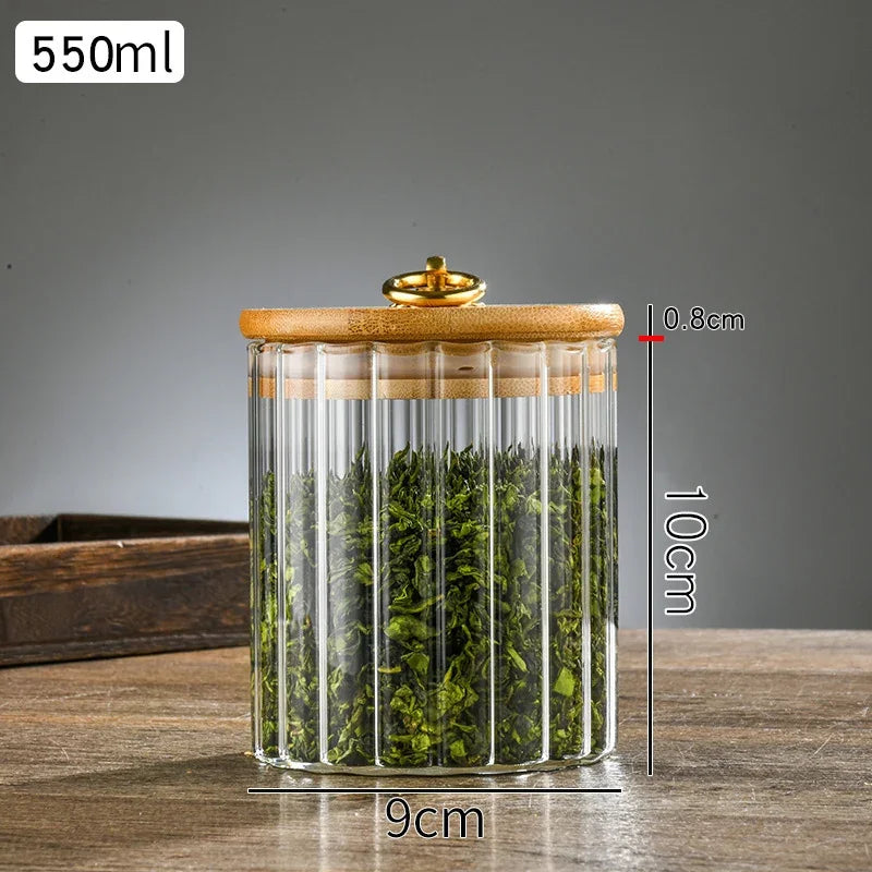 Wood Lid Glass Airtight Canister Kitchen Storage Bottles Jars Food Container Grains Tea Coffee Beans Grains Candy Jar Containers