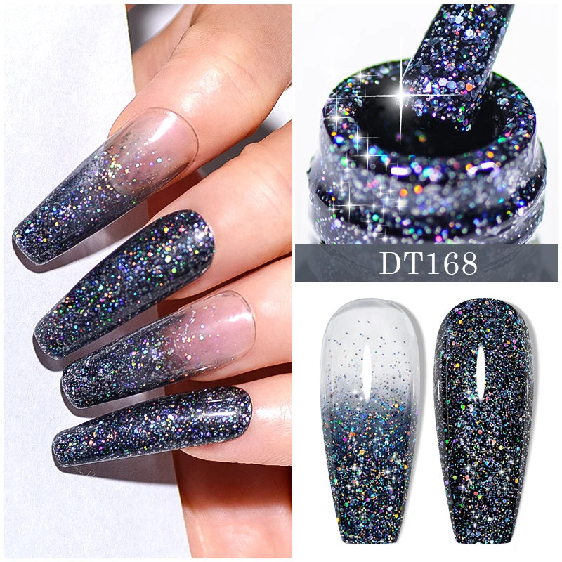 MEET ACROSS 7ml Snowflake White Gel Nail Polish Glitter Snow Sequin Soak Off UV Gel Nail Art Manicure DIY Nail Supplies Varnish