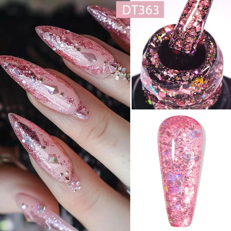 MEET ACROSS 7ml Snowflake White Gel Nail Polish Glitter Snow Sequin Soak Off UV Gel Nail Art Manicure DIY Nail Supplies Varnish