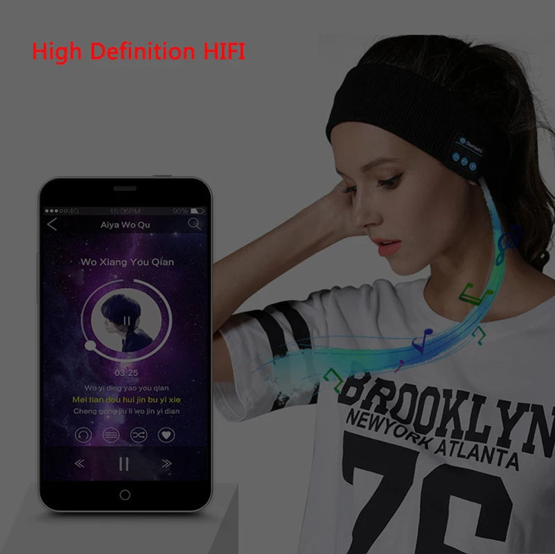 Men's and Women's Wireless Bluetooth Headset Nightcap Sports Headset with Speaker Training Jogging Yoga Headband Hairband