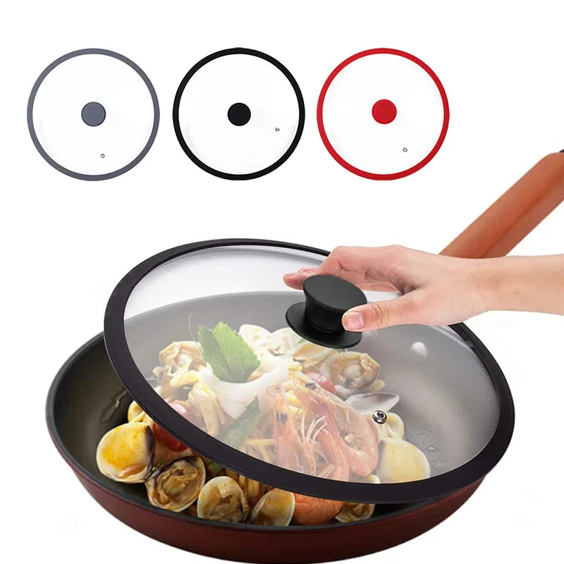 Multi Size Universal Lid for Pots Pans Cookware Tempered Glass Lid for Skillets with Silicone Rim Replacement Lid for Frying Pan