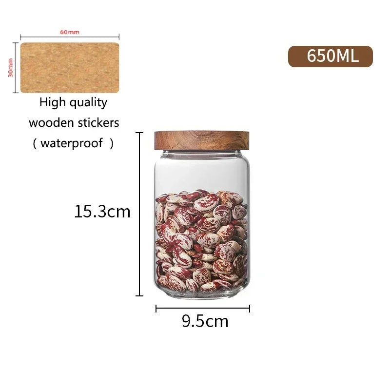 Wood Lid Orgnizer Glass Airtight Canister Kitchen Storage Bottles Jar Sealed Food Container Ginger Cereal Dispenser Stash Cans