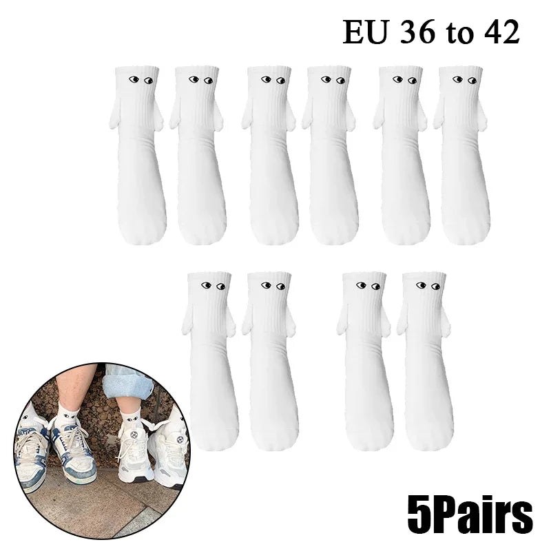 Cat Shop Boys - 2 Pairs Magnetic Socks with Hands Women Men Fashion Black White Funny Cute Cartoon Eyes Couple Mid - tube Socks for Gifts