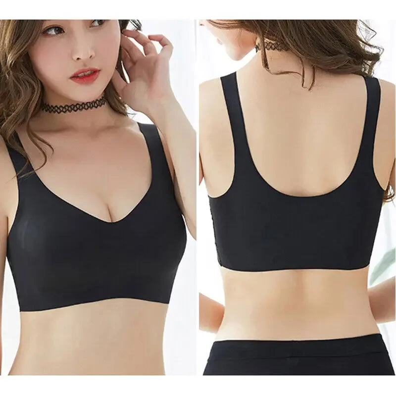 New Women Ice Silk Seamless Bra Removable Chest Pad Lifting Bralette Underwear No Steel Ring Breathable Push Up Yoga Vest Bras