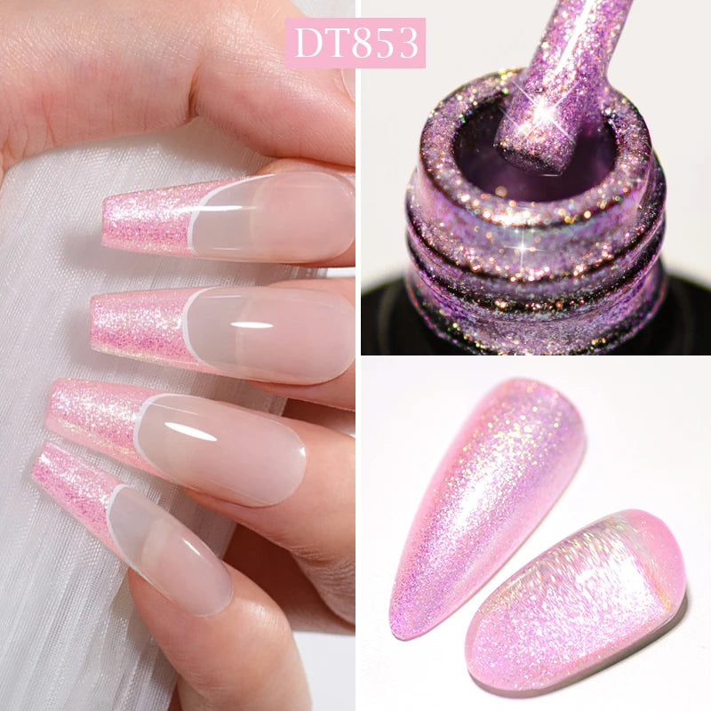 MEET ACROSS 7ml Snowflake White Gel Nail Polish Glitter Snow Sequin Soak Off UV Gel Nail Art Manicure DIY Nail Supplies Varnish