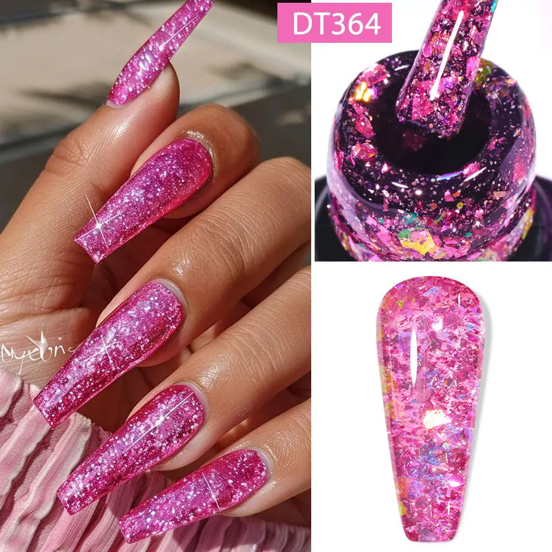 MEET ACROSS 7ml Snowflake White Gel Nail Polish Glitter Snow Sequin Soak Off UV Gel Nail Art Manicure DIY Nail Supplies Varnish