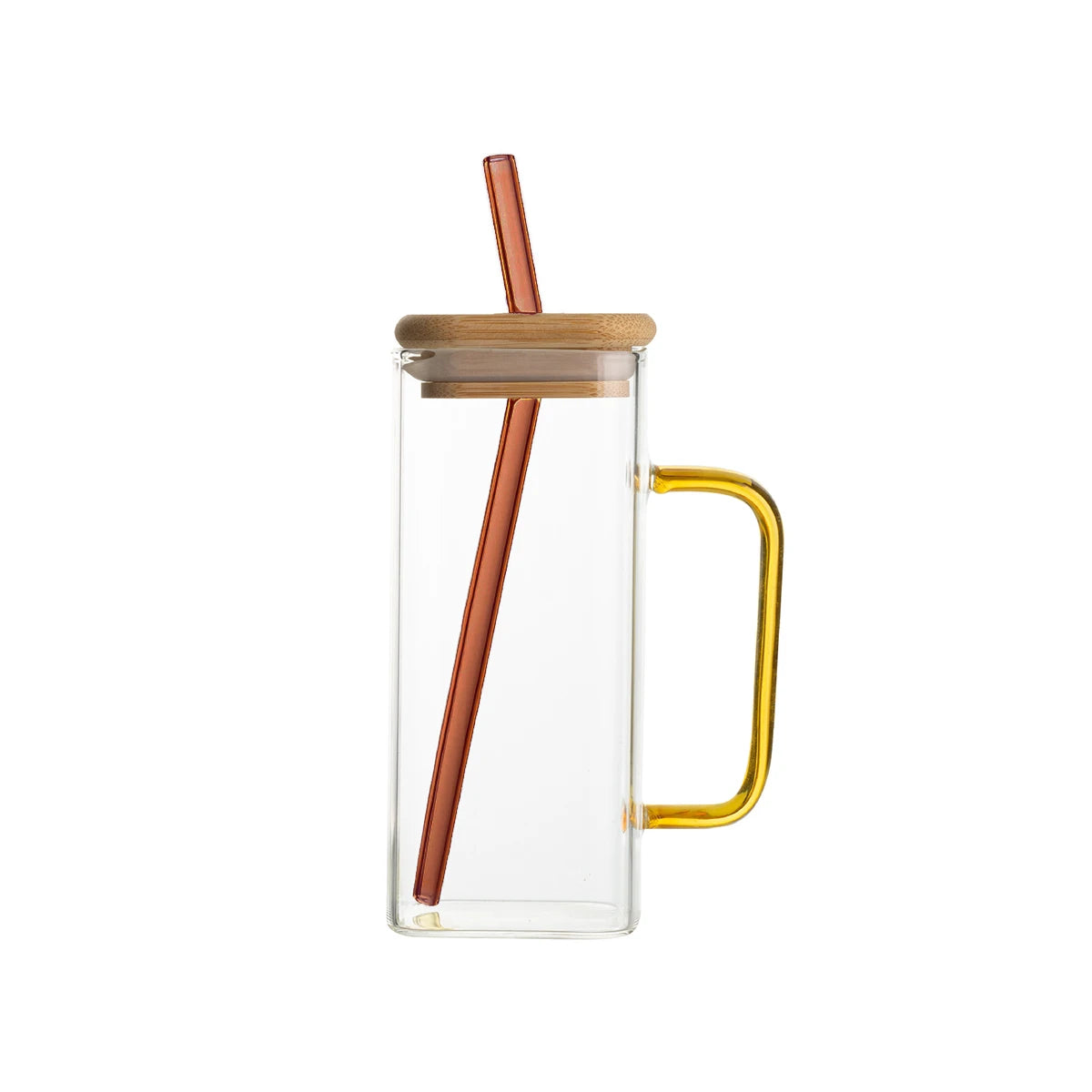 1PC 400ml Square Glass Mug With Lid Straw Heat Resistant Ice Coffee Mug Drinkware Glass