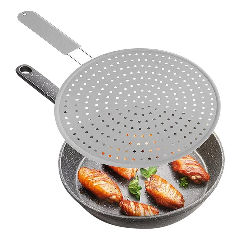 Silicone Kitchen Splatter Screen with Handle Heat-resisting Oil Splash Guard Drain Board Cover Kitchen Frying Pan Lid