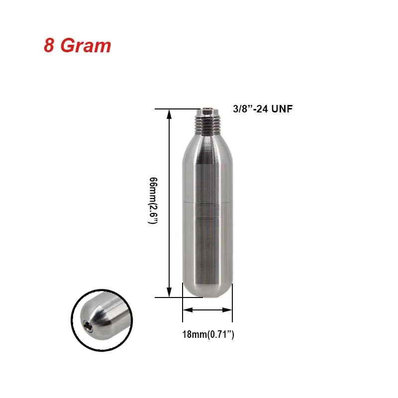 Refillable Co2 Cartridge SS304 3/8-24UNF Thread Co2 Dispensing Accessory for Cocktails, Seltzers, Carbonated Growlers Beer Keg