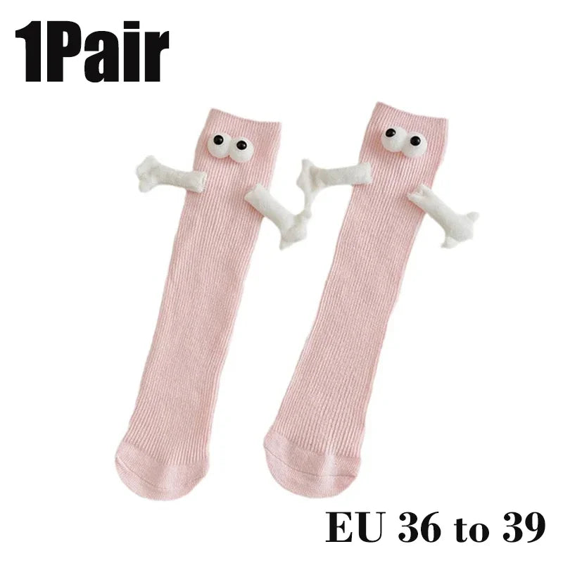 Cat Shop Boys - 2 Pairs Magnetic Socks with Hands Women Men Fashion Black White Funny Cute Cartoon Eyes Couple Mid - tube Socks for Gifts