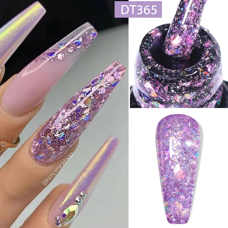 MEET ACROSS 7ml Snowflake White Gel Nail Polish Glitter Snow Sequin Soak Off UV Gel Nail Art Manicure DIY Nail Supplies Varnish