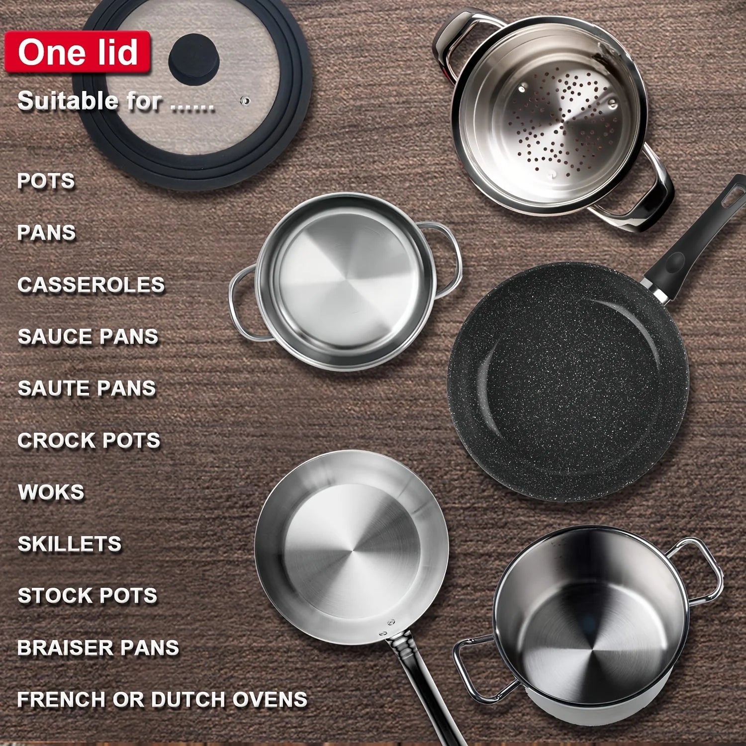 Universal Lid For Pots Pans And Skillets Tempered Glass With Heat Resistant Silicone Rim Easy Cleaning and Safe Cooking