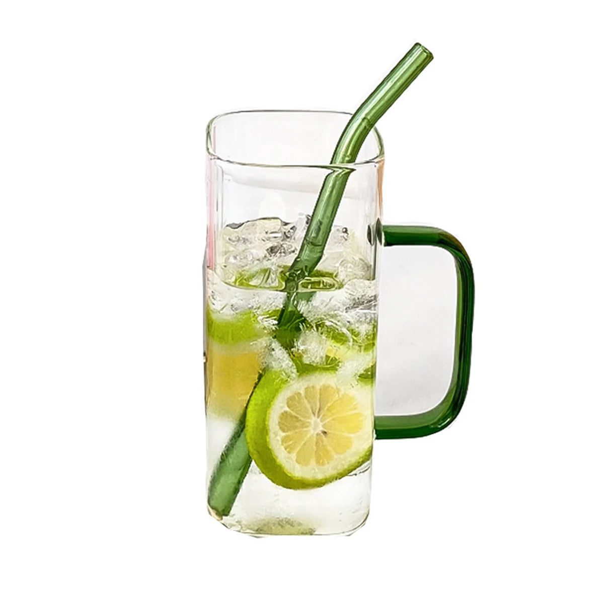 1PC 400ml Square Glass Mug With Lid Straw Heat Resistant Ice Coffee Mug Drinkware Glass