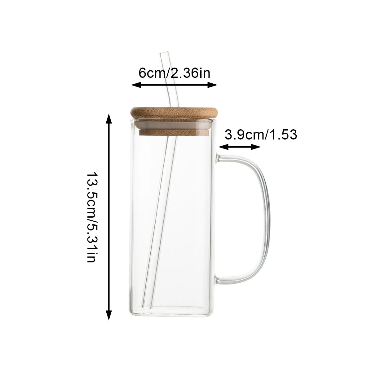 1PC 400ml Square Glass Mug With Lid Straw Heat Resistant Ice Coffee Mug Drinkware Glass