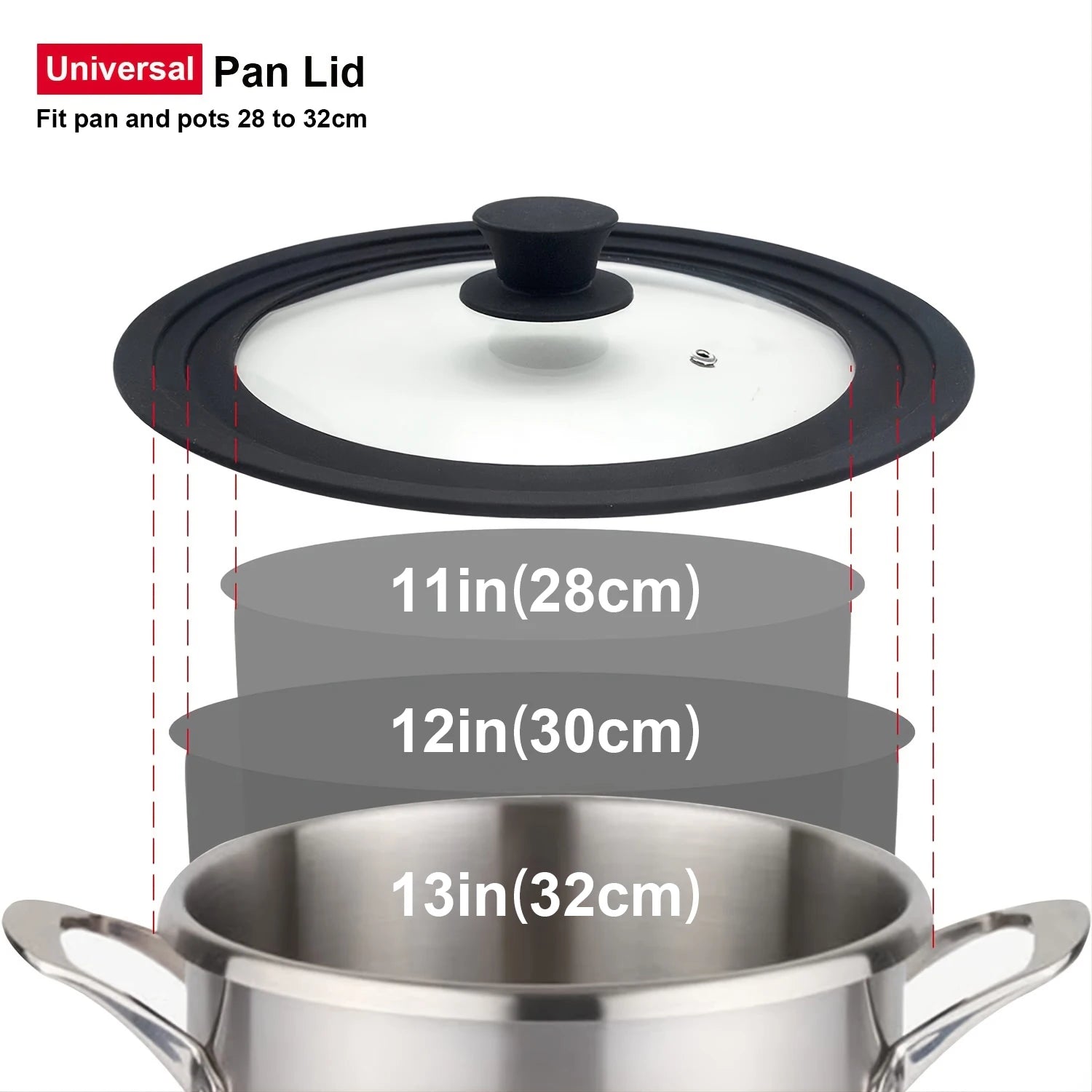 Universal Lid For Pots Pans And Skillets Tempered Glass With Heat Resistant Silicone Rim Easy Cleaning and Safe Cooking