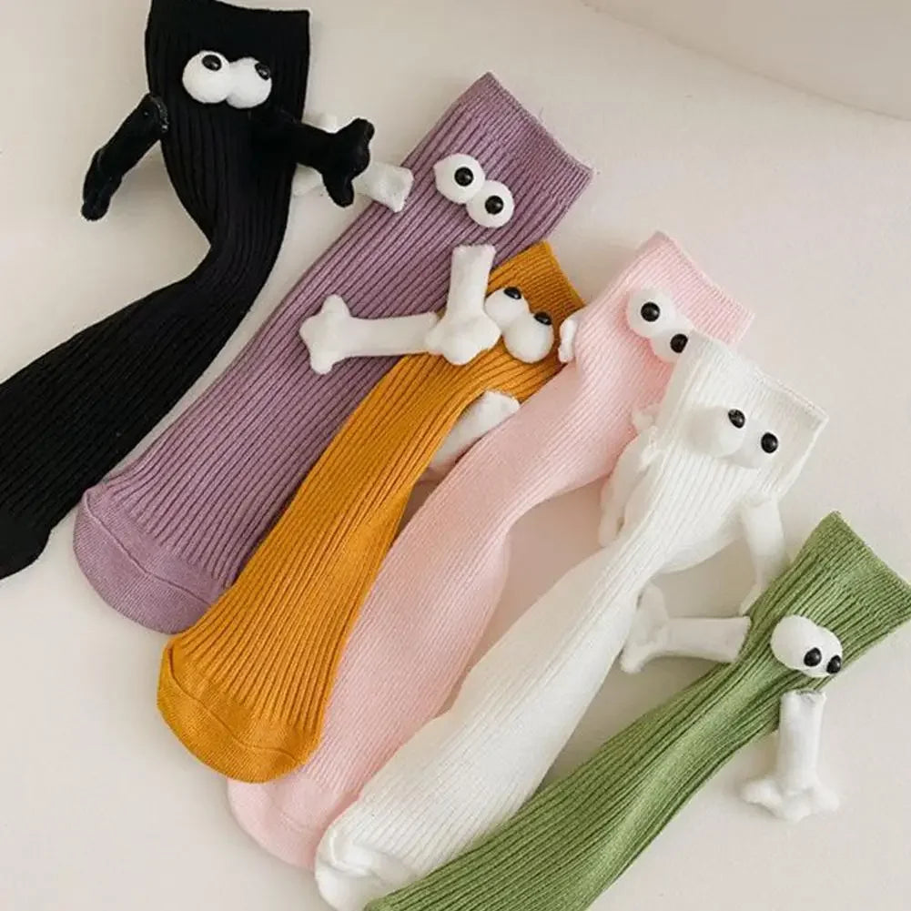 Cat Shop Boys - 2 Pairs Magnetic Socks with Hands Women Men Fashion Black White Funny Cute Cartoon Eyes Couple Mid - tube Socks for Gifts