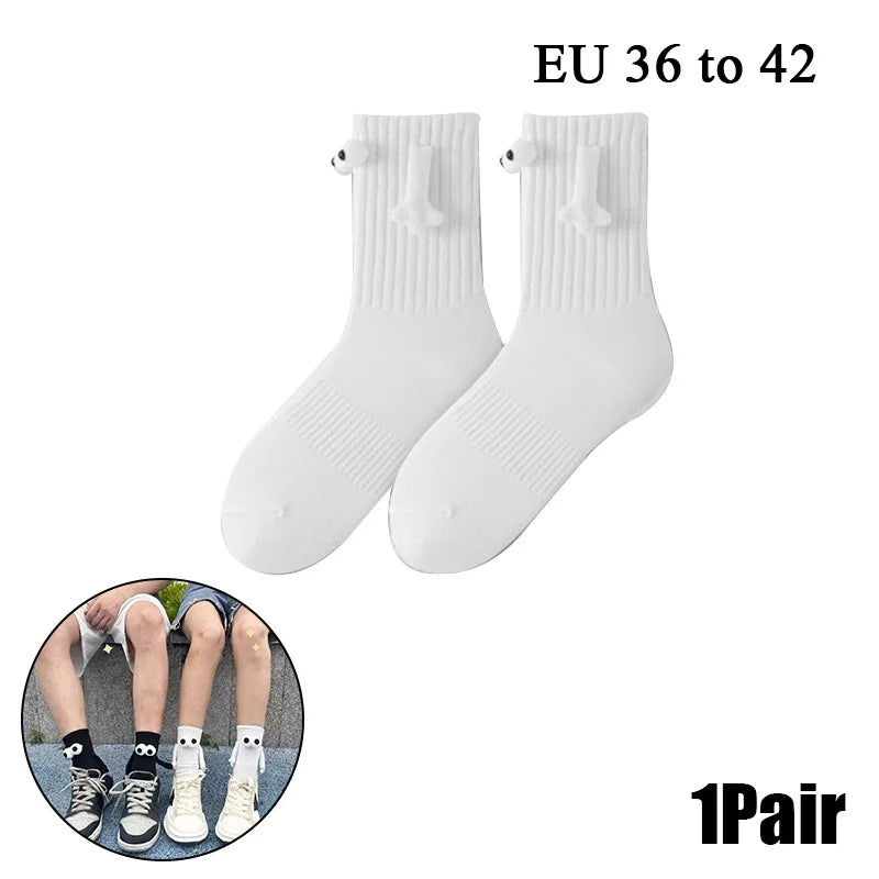 Cat Shop Boys - 2 Pairs Magnetic Socks with Hands Women Men Fashion Black White Funny Cute Cartoon Eyes Couple Mid - tube Socks for Gifts