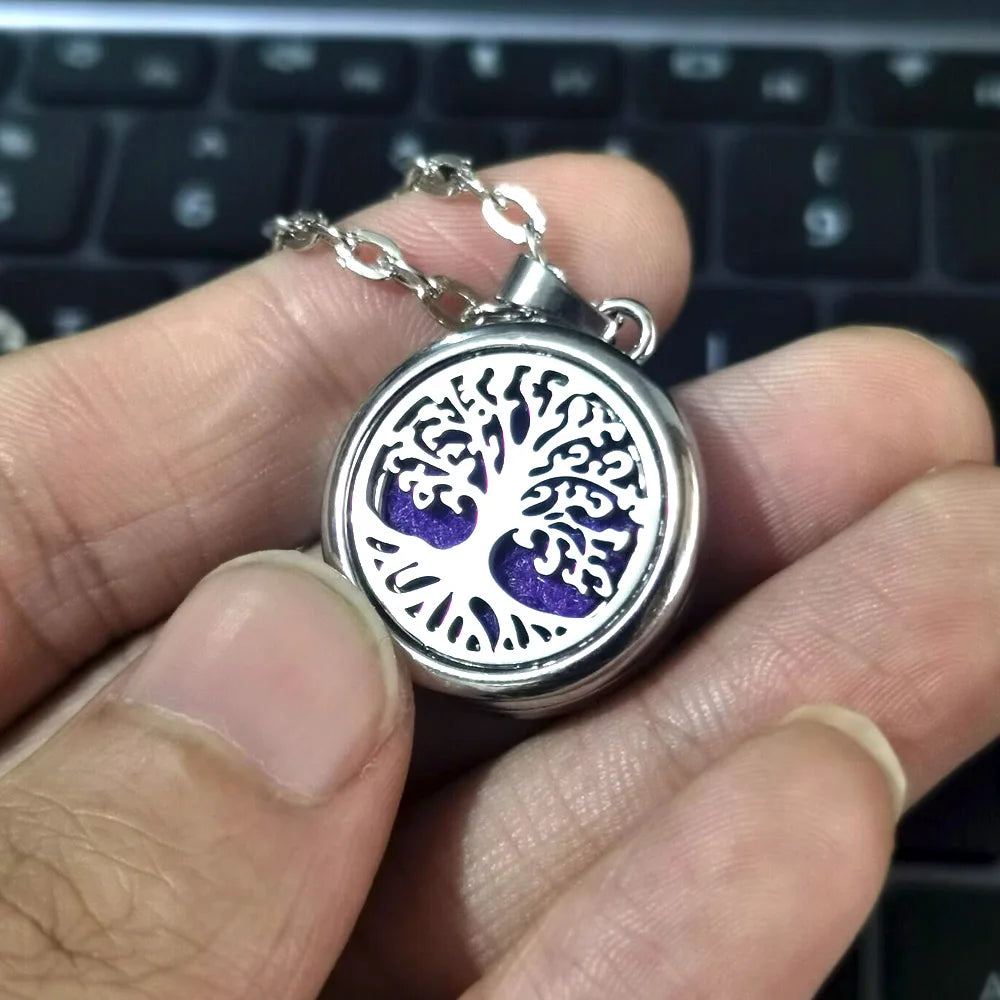 Cat Shop Boys - New Tree Of Life Aromatherapy Necklace Stainless Steel Essential Oil Diffuser Amulet Perfume Locket Pendant Women Jewelry Gift