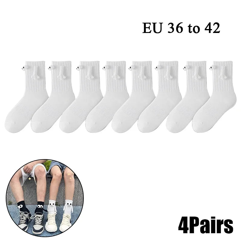 Cat Shop Boys - 2 Pairs Magnetic Socks with Hands Women Men Fashion Black White Funny Cute Cartoon Eyes Couple Mid - tube Socks for Gifts