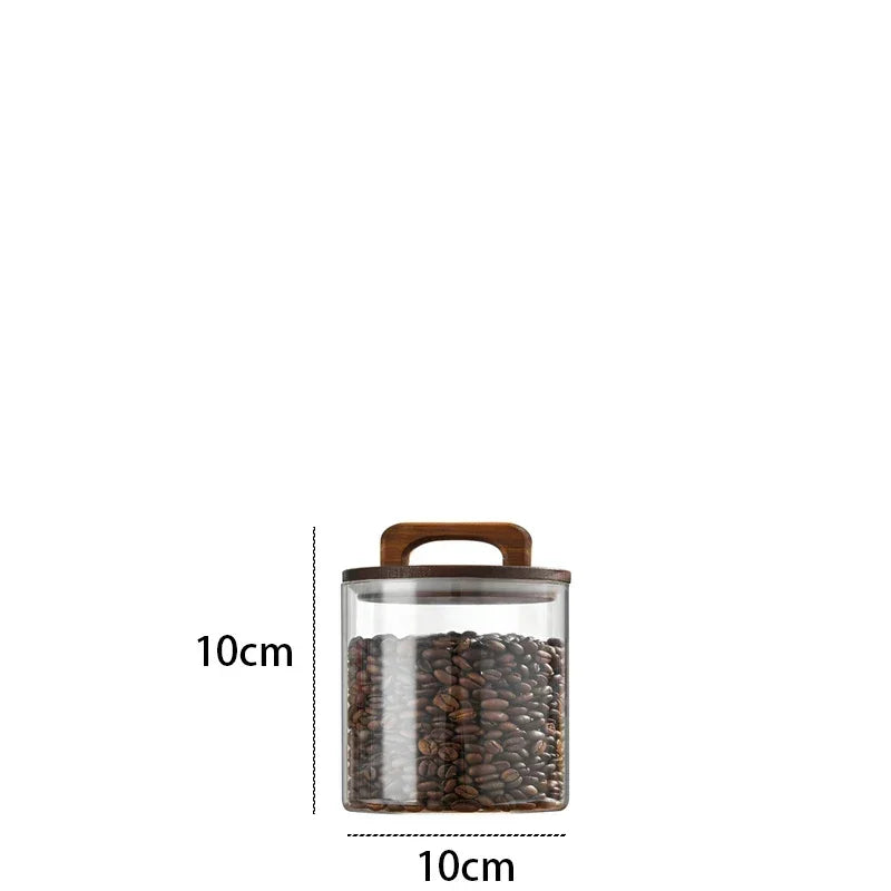 700-2100ml Wood Lid Glass Jar 1pc Airtight Canister Food Container Coffee Beans Kitchen Storage Bottles Sealed Grounds Large Set