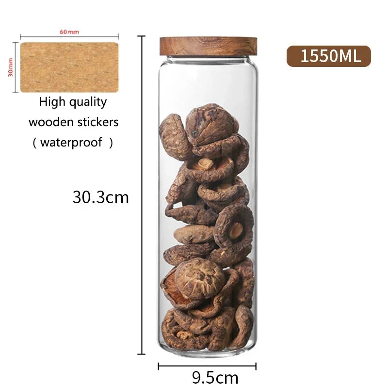 Wood Lid Orgnizer Glass Airtight Canister Kitchen Storage Bottles Jar Sealed Food Container Ginger Cereal Dispenser Stash Cans