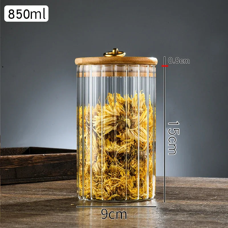 Wood Lid Glass Airtight Canister Kitchen Storage Bottles Jars Food Container Grains Tea Coffee Beans Grains Candy Jar Containers