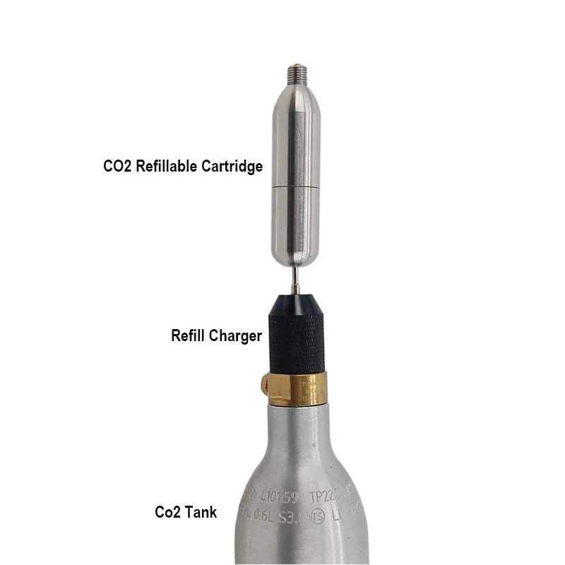 Refillable Co2 Cartridge SS304 3/8-24UNF Thread Co2 Dispensing Accessory for Cocktails, Seltzers, Carbonated Growlers Beer Keg