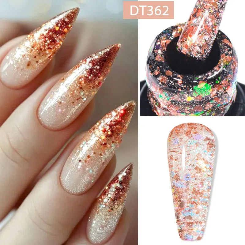 MEET ACROSS 7ml Snowflake White Gel Nail Polish Glitter Snow Sequin Soak Off UV Gel Nail Art Manicure DIY Nail Supplies Varnish