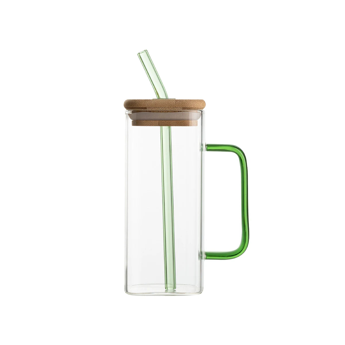 1PC 400ml Square Glass Mug With Lid Straw Heat Resistant Ice Coffee Mug Drinkware Glass