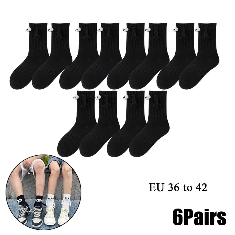 Cat Shop Boys - 2 Pairs Magnetic Socks with Hands Women Men Fashion Black White Funny Cute Cartoon Eyes Couple Mid - tube Socks for Gifts