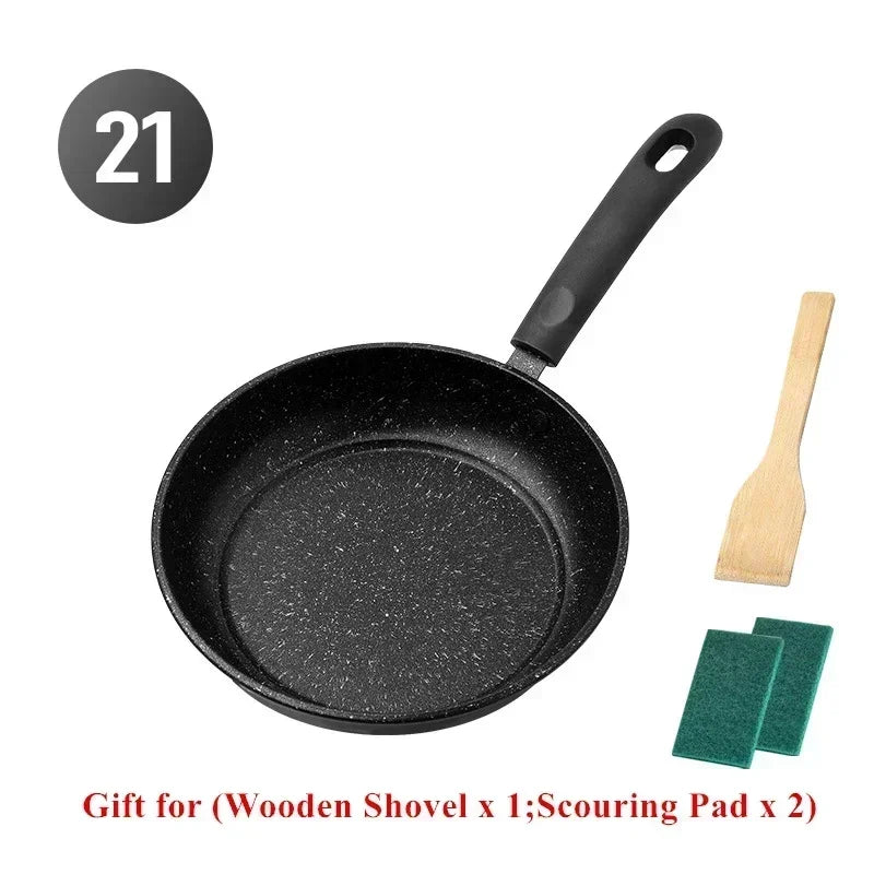 Durable Stone Frying Pan19/21/23/25cm Wok Non-stick Pan Skillet Cauldron Induction Cooker Pans Pancake Egg Gas Stove Home