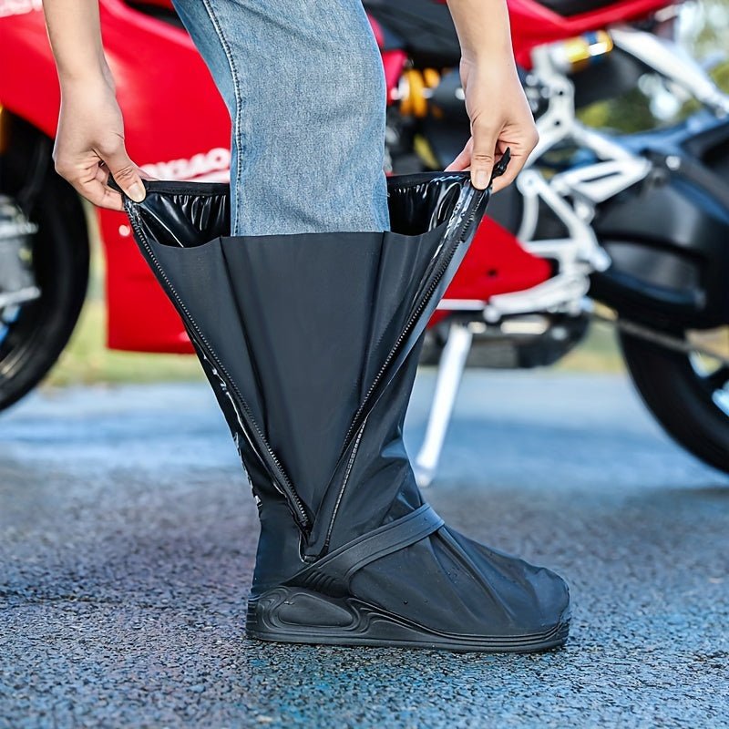 Cat Shop Boys - A pair Cross border wear - resistant PVC outdoor motorcycle rainproof shoe cover, anti slip adult high cylinder rain shoe cover, external water shoes and rain boots