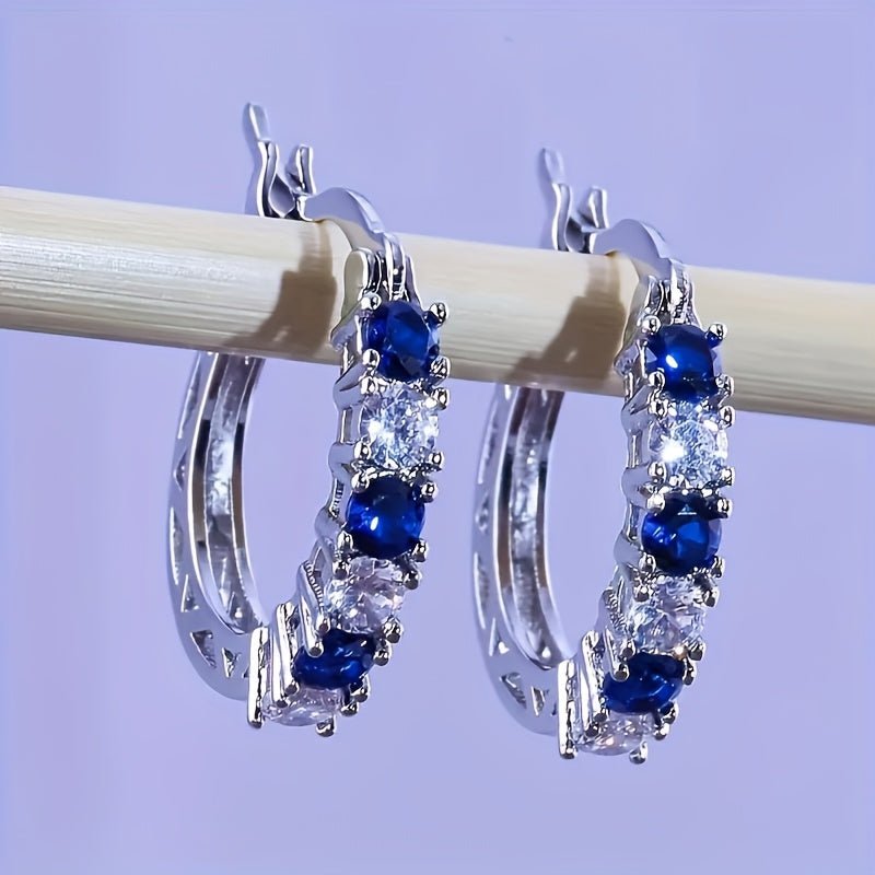 Cat Shop Boys - A Pair Of Beautiful Silver Plated Hypoallergenic Circular Earrings Adorned With Colorful Synthetic Gemstones, Fashionable Round Transparent Mosaic Elegant And Sexy Party Earrings.