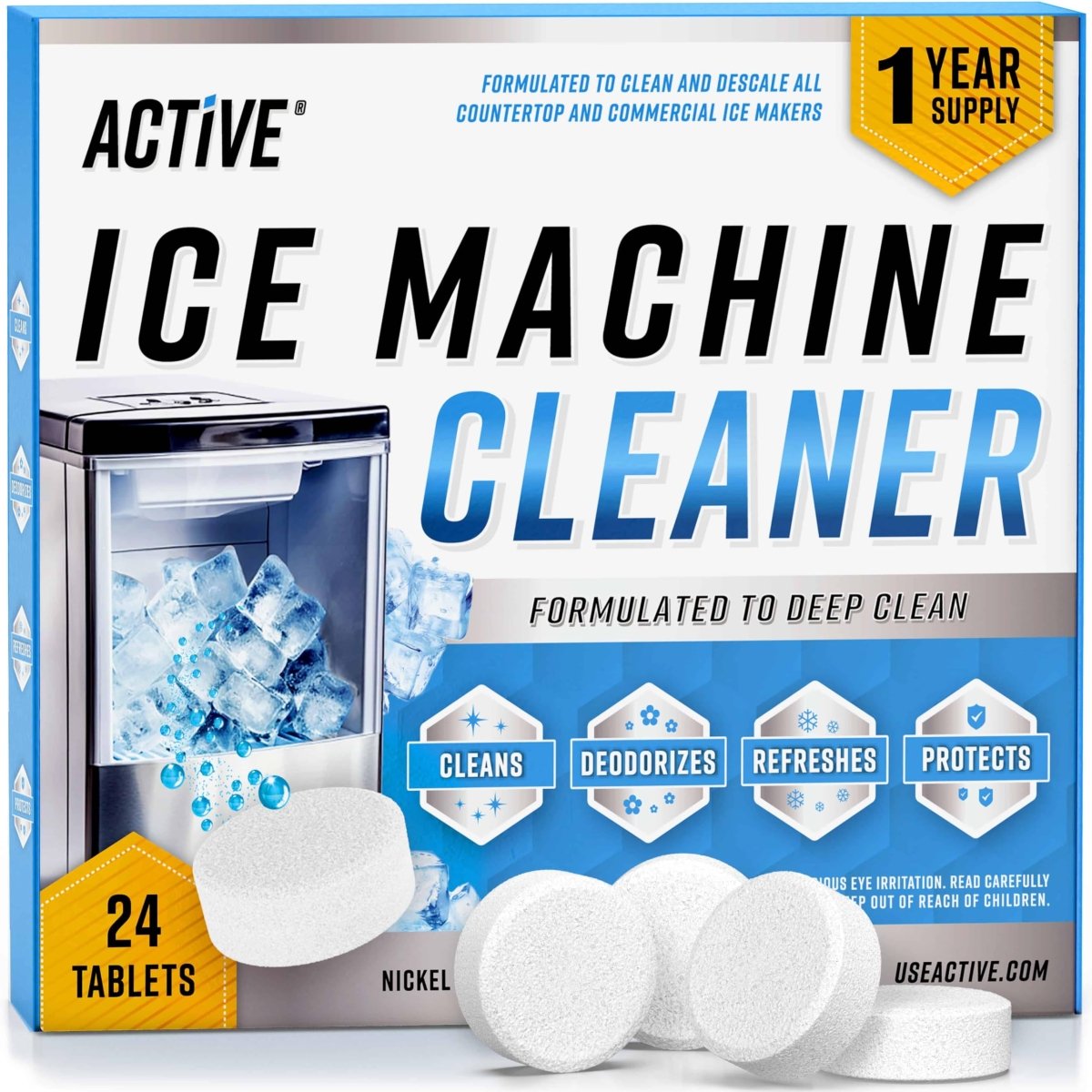 Cat Shop Boys - ACTIVE Ice Machine Cleaner Maker Descaler - 24 Clean Tablets Compatible with Frigidaire, Opal, GE Profile, Kitchenaid, Nickel Safe Scale Remover for Countertop, Nugget Ice Makers - Bulk 1 Year Supply