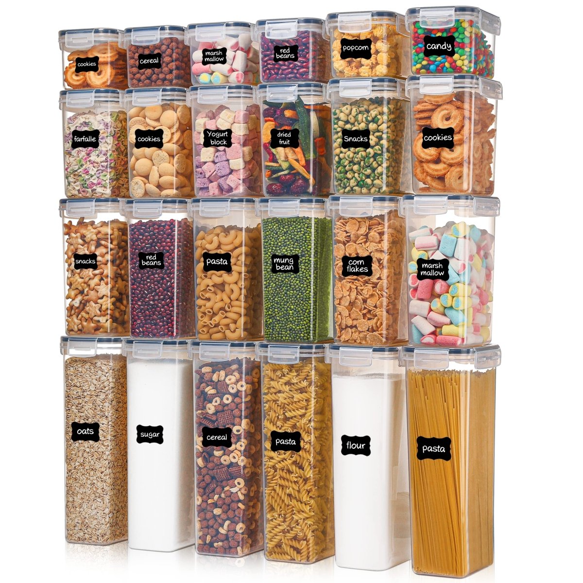 Cat Shop Boys - Airtight Food Storage Containers with Lids, Vtopmart 24 pcs Plastic Kitchen and Pantry Organization Canisters for Cereal, Dry Food, Flour and Sugar, BPA Free, Includes 24 Labels，Black