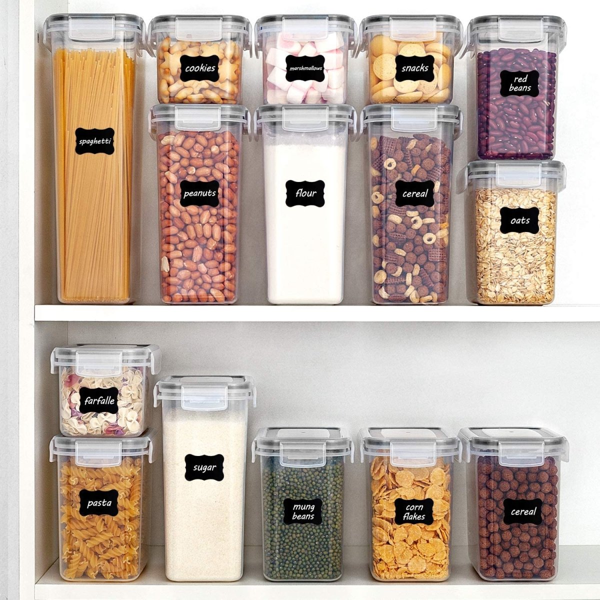 Cat Shop Boys - Airtight Food Storage Containers with Lids, Vtopmart 24 pcs Plastic Kitchen and Pantry Organization Canisters for Cereal, Dry Food, Flour and Sugar, BPA Free, Includes 24 Labels，Black