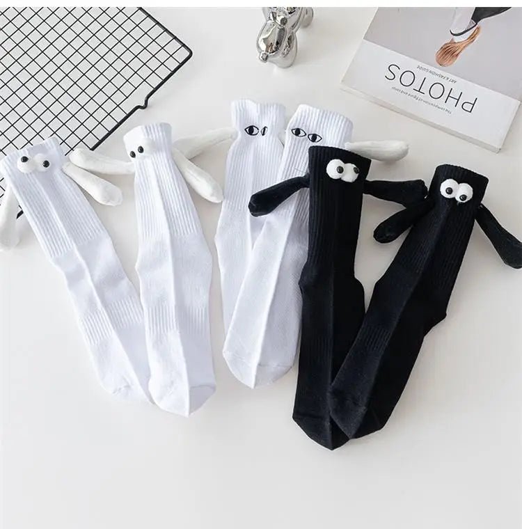 Cat Shop Boys - Alobee 1/2Pairs Harajuku Couple Cotton Sock Magnetic Suction Hand In Hand Socks Black White Unisex Holding Hands Long Socks