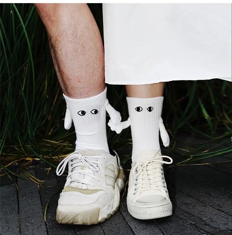 Cat Shop Boys - Alobee 1/2Pairs Harajuku Couple Cotton Sock Magnetic Suction Hand In Hand Socks Black White Unisex Holding Hands Long Socks