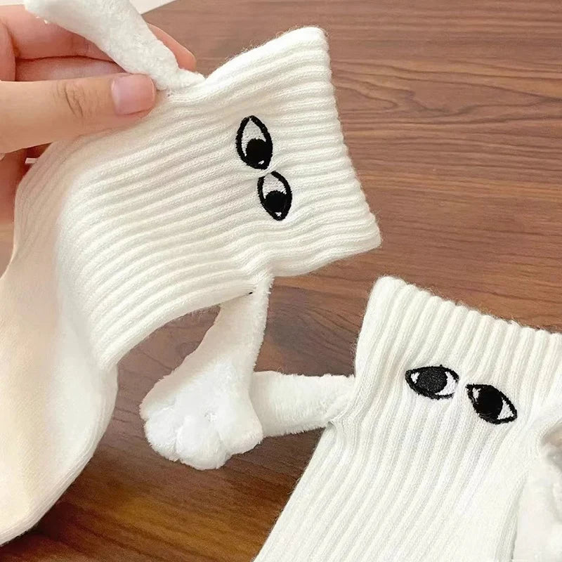 Cat Shop Boys - Alobee 1/2Pairs Harajuku Couple Cotton Sock Magnetic Suction Hand In Hand Socks Black White Unisex Holding Hands Long Socks