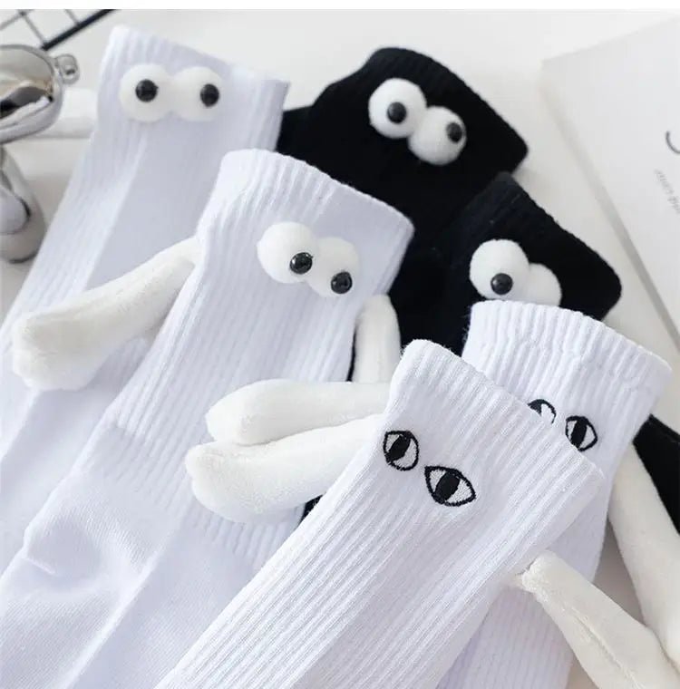 Cat Shop Boys - Alobee 1/2Pairs Harajuku Couple Cotton Sock Magnetic Suction Hand In Hand Socks Black White Unisex Holding Hands Long Socks