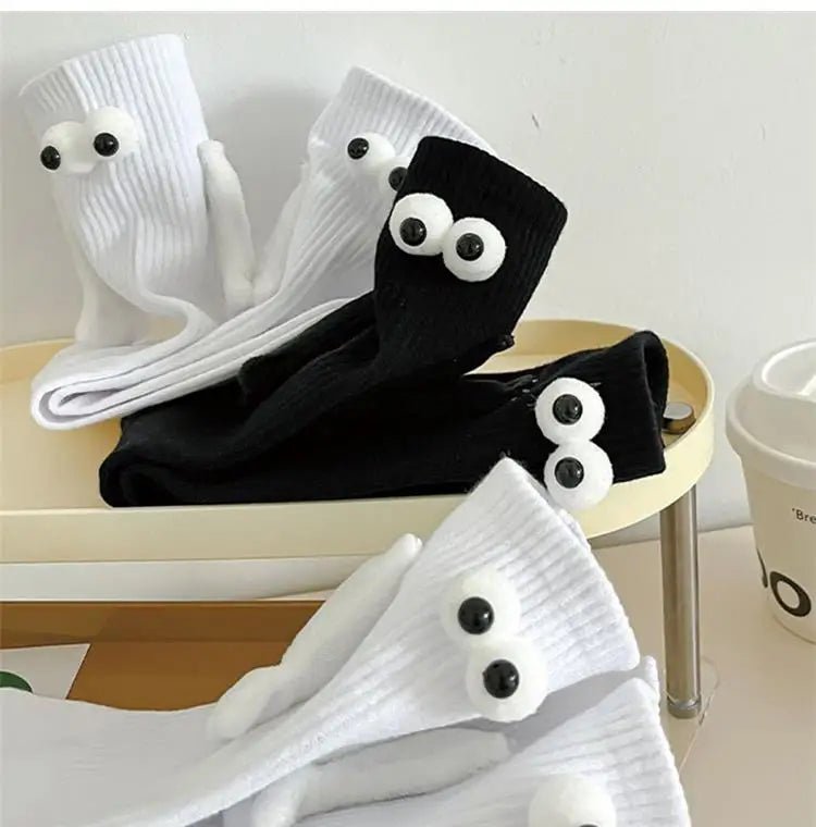 Cat Shop Boys - Alobee 1/2Pairs Harajuku Couple Cotton Sock Magnetic Suction Hand In Hand Socks Black White Unisex Holding Hands Long Socks